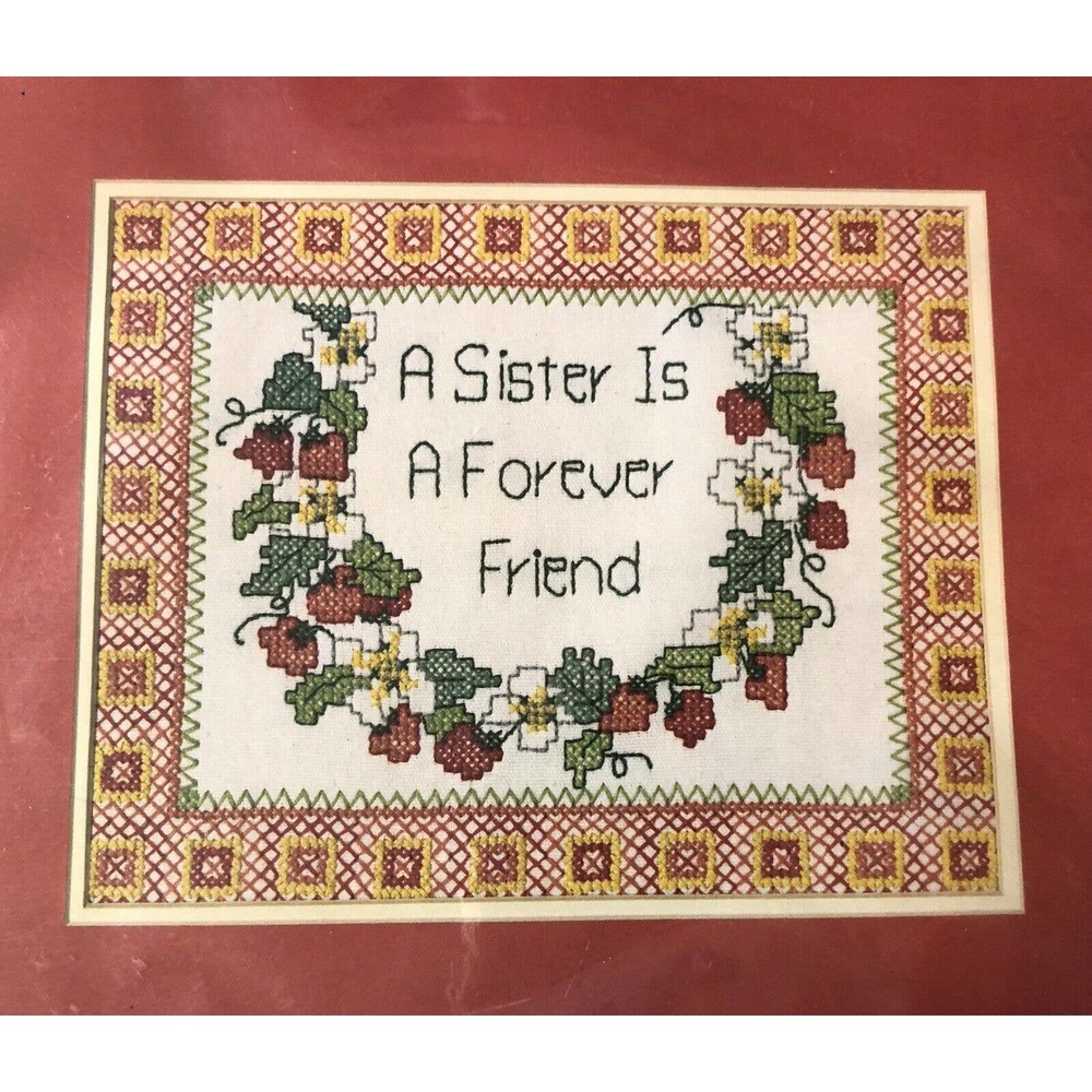 Vintage 1983 Cross Stitch Kit A Sister Is Forever Friend Strawberries Golden Bee